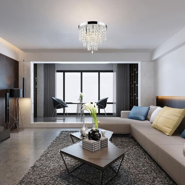 11 in. 5-Light Chrome Flush Mount Chandelier with K9 Crystals