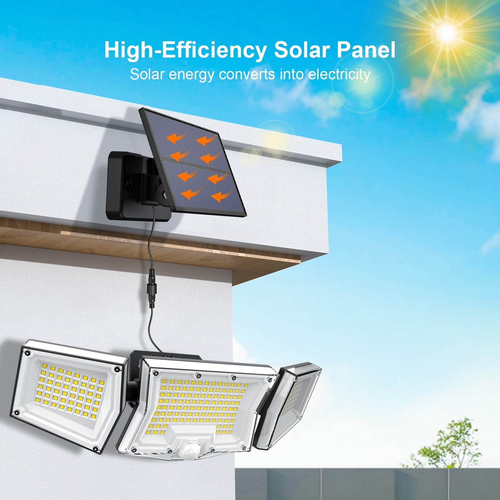 WYRAVIO Solar Lights Outdoor, 205 LED Solar Motion Sensor Security Lights, Solar Flood Lights with 3 Modes 270° Wide Lighting Angle, IP65 Waterproof Wall Lamp for Porch Yard Garage