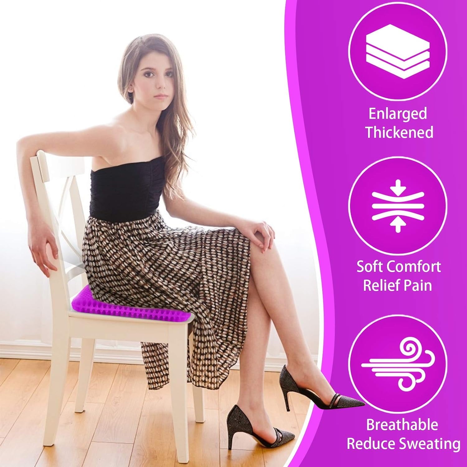 Gel Seat Cushion Pillow for Long Sitting – Office Chair Car Egg Seat Cushion with Non-Slip Cover for Back, Coccyx & Tailbone Pain Relief Pad - Pressure Reducing Honeycomb Designed for Comfort