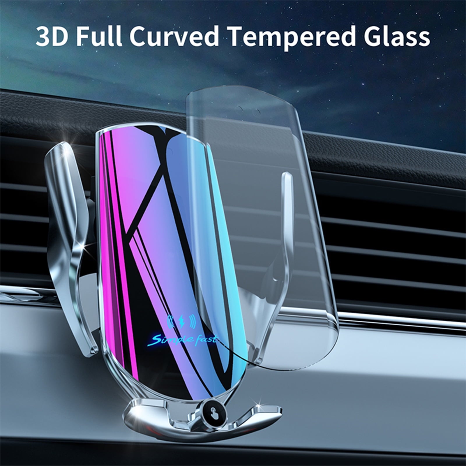 Wireless Car Charger, Electric Induction 15W Wireless Charger Car Vent Mount Bracket Fast Charging Auto-Clamping Car Mount Phone Holder Mount Air Vent Phone Holder