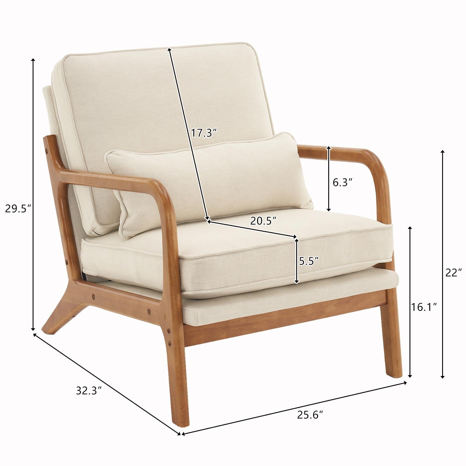 UBesGoo Modern Arm Chair Linen Fabric Upholstered Comfy Reading Accent Chair with Solid Wood Frame Beige