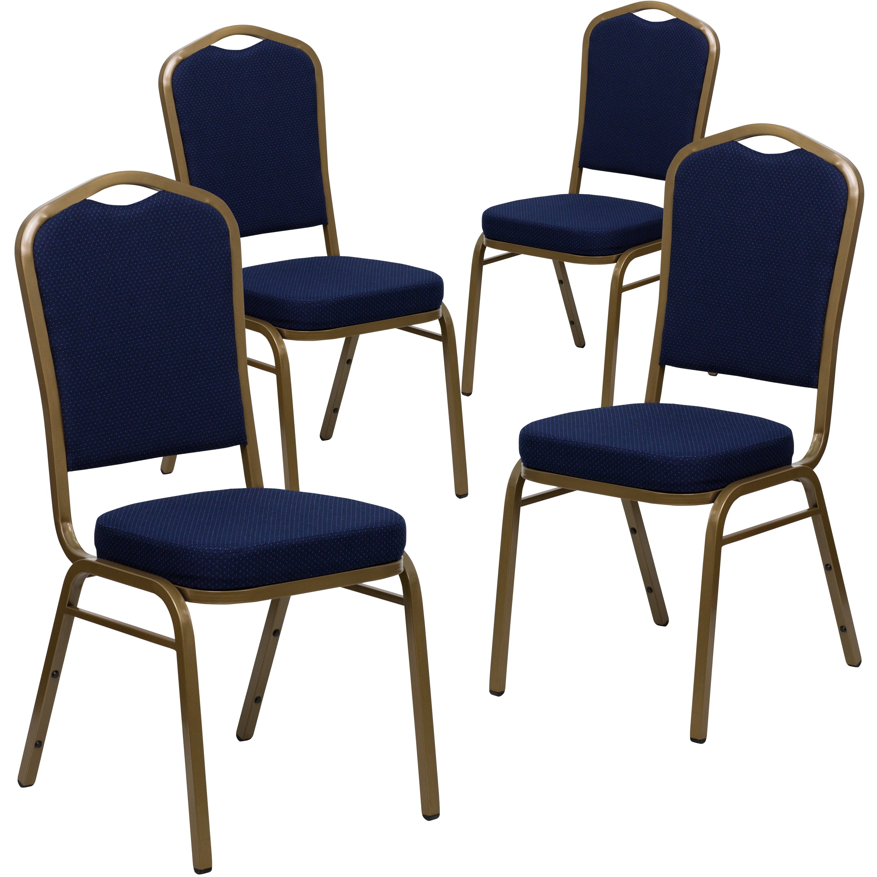 Flash Furniture 4 Pack HERCULES Series Crown Back Stacking Banquet Chair in Black Patterned Fabric - Gold Vein Frame