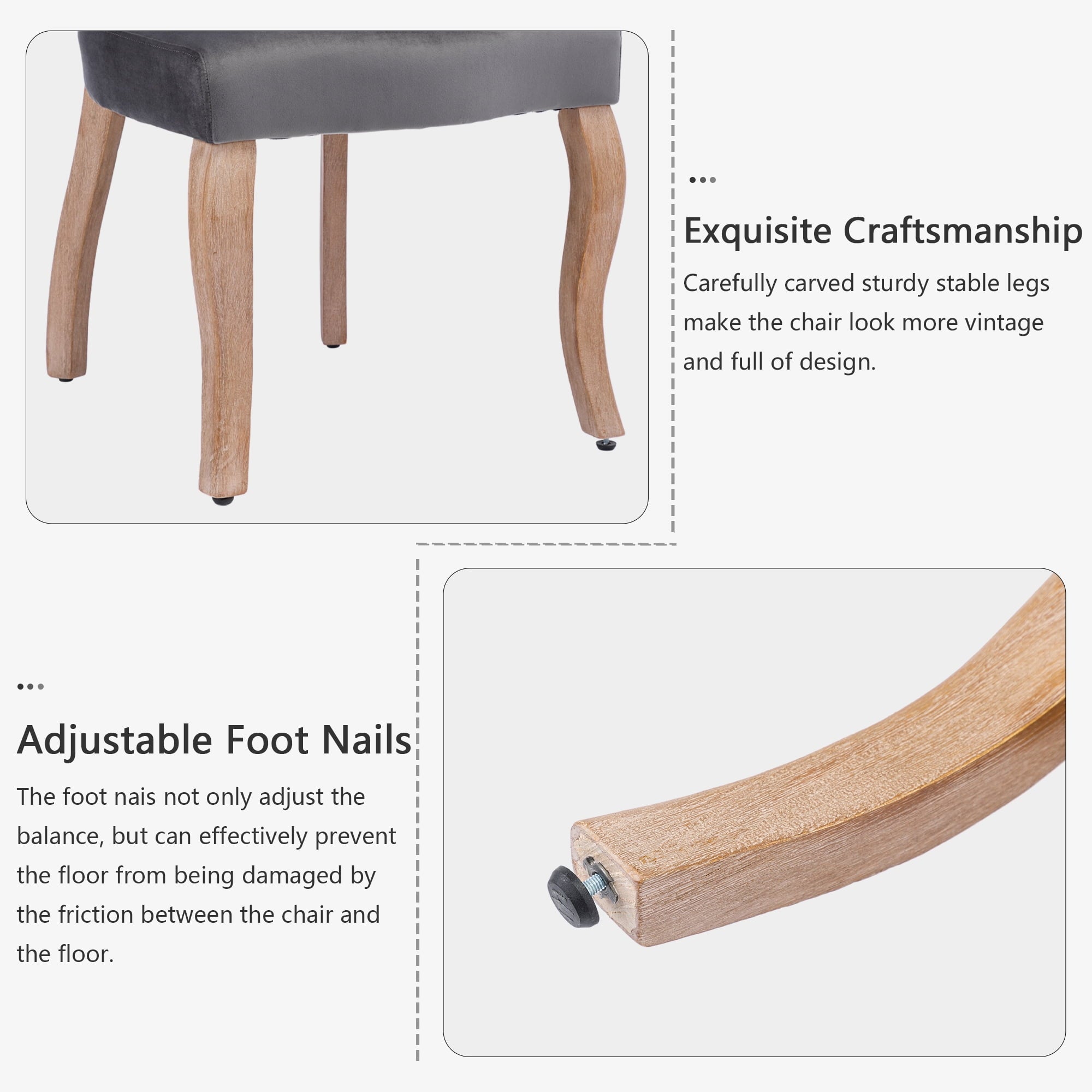 Mid-Century Velvet Dining Chairs, Upholstered Dining Room Chairs with Solid Wood Legs, Button Tufted Dining Chair Set of 2, Black, Dark Gray