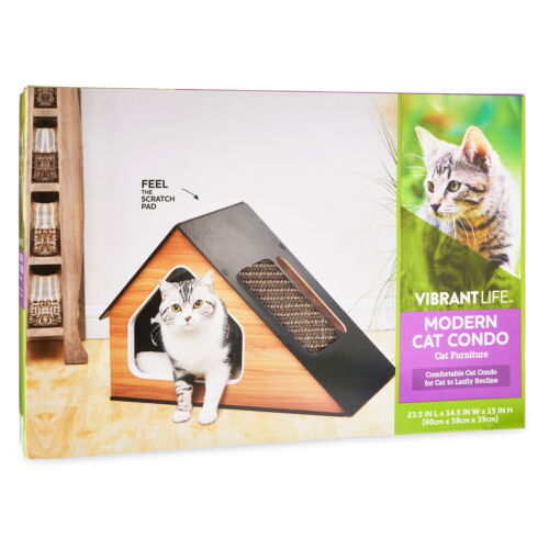 Modern Cat Condo with Sisal Scratching Pad & Washable Mat