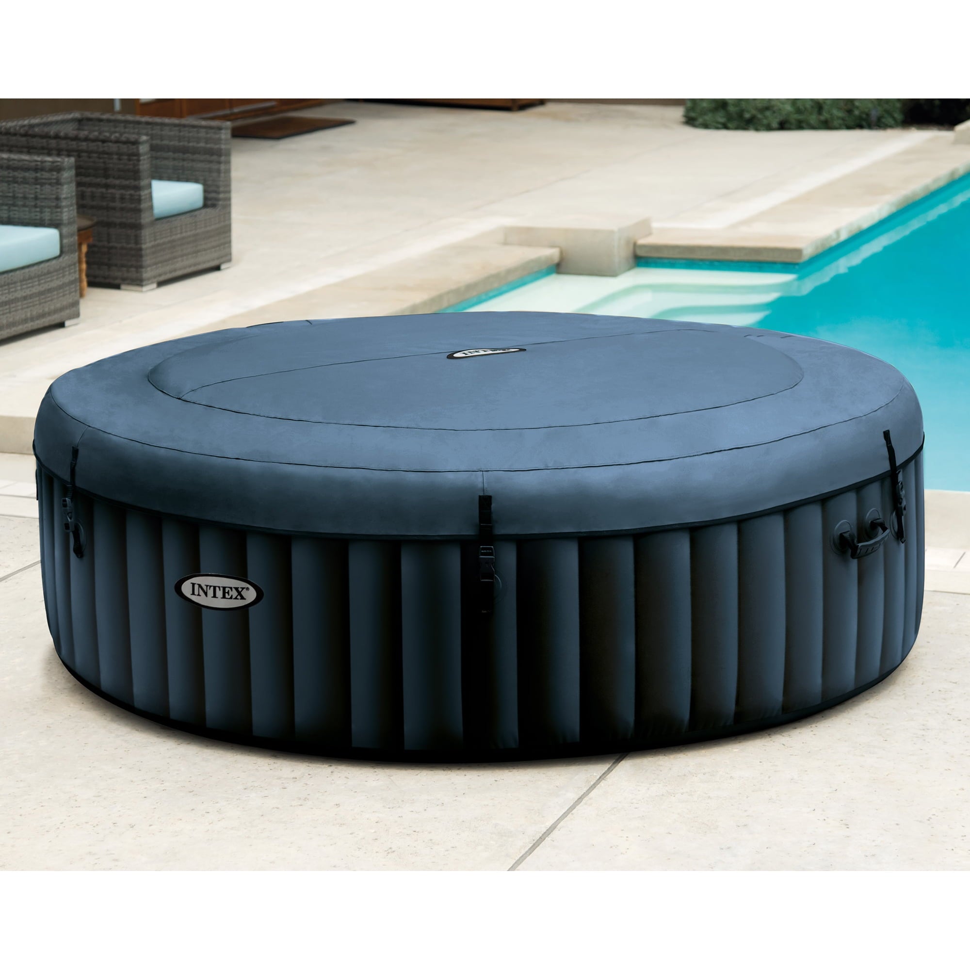 Intex PureSpa Plus 6 Person Inflatable Round Hot Tub with 170 AirJets, Blue