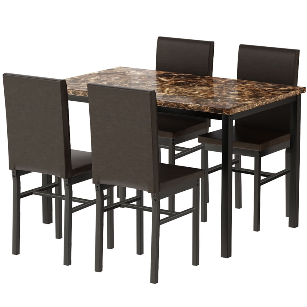 5 Piece Kitchen Table Set, Modern Dining Table Sets with Faux Marble Table PU Leather Chairs for 4, Rectangular Dining Room Table Set for Home, Kitchen, Living Room, Restaurant, Small Space, L880