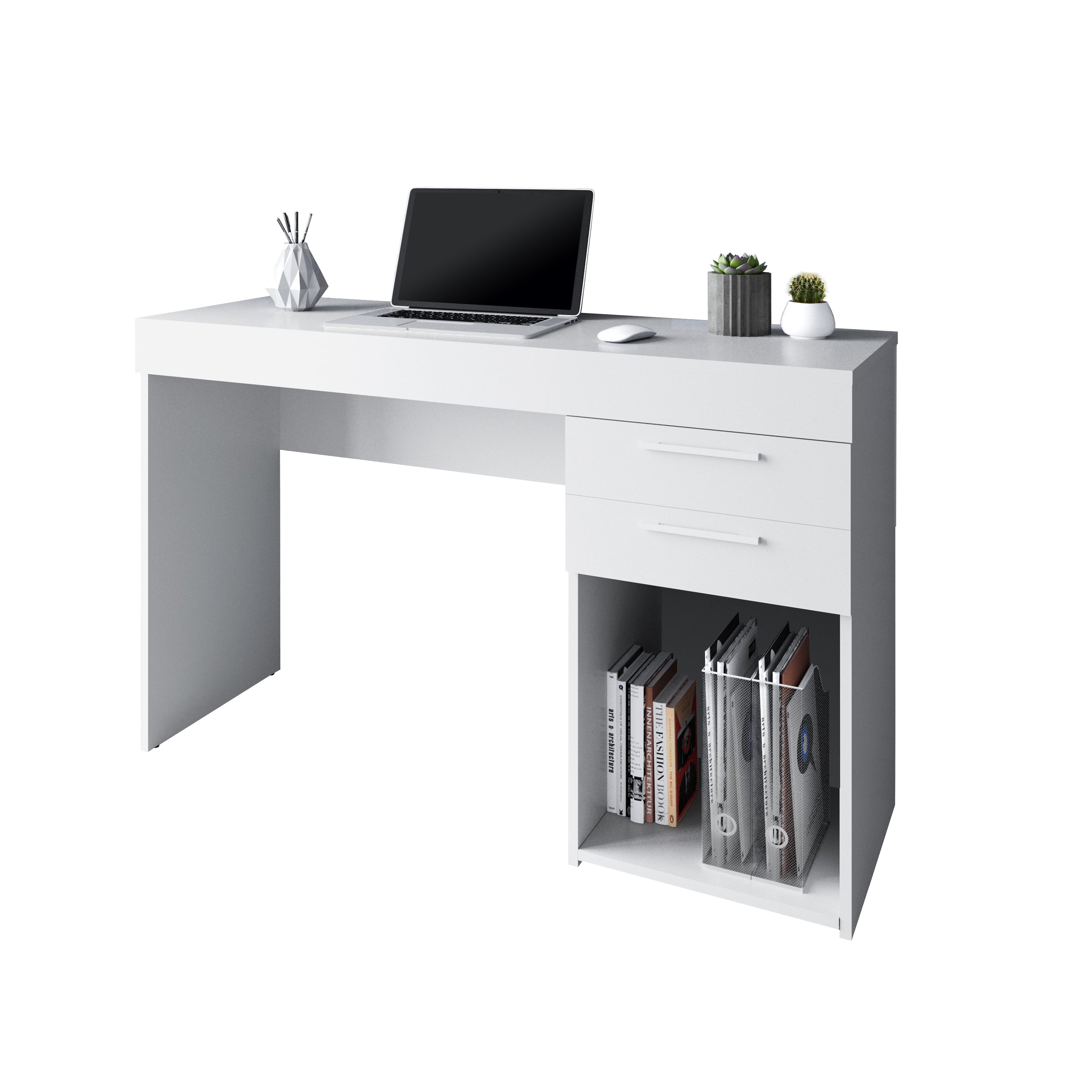 Techni Mobili White Computer Desk for Home Office or Bedroom, with Drawers Ideal for Small Spaces