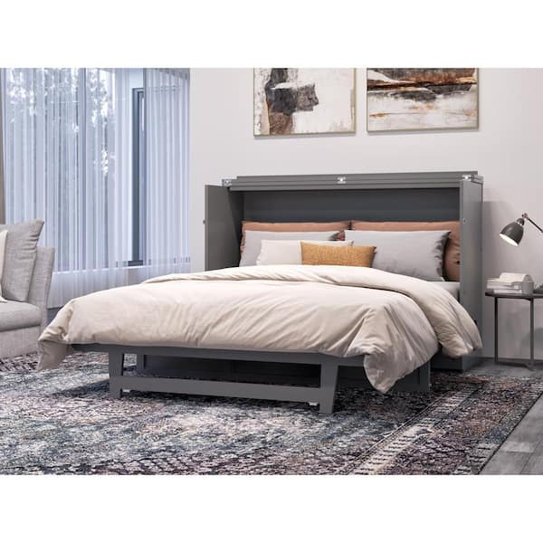 Northfield Grey Solid Wood Frame Queen Murphy Bed with Mattress and Built In Charging Station