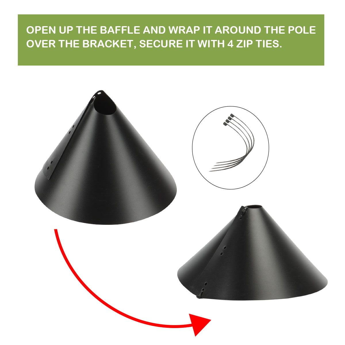 Luxtrada Wrap Around Squirrel Baffle,Universal Anti Rust Raccoon Proof Bird Feeder Station Protection Guard,12 inches Black