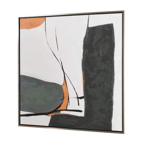 1- Panel Abstract Lines and Shapes Framed Wall Art with Orange Accents 39 in. x 40 in.