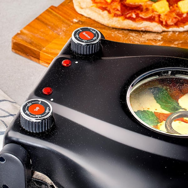 Piezano 12 in. Black Portable Countertop Stone Bake Indoor Grill Electric Oven Pizza Maker