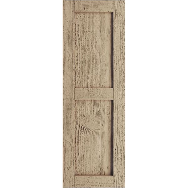 18 in. x 82 in. Timberthane Polyurethane 2 Equal Panel Flat Panel Rough Sawn Faux Wood Shutters Pair