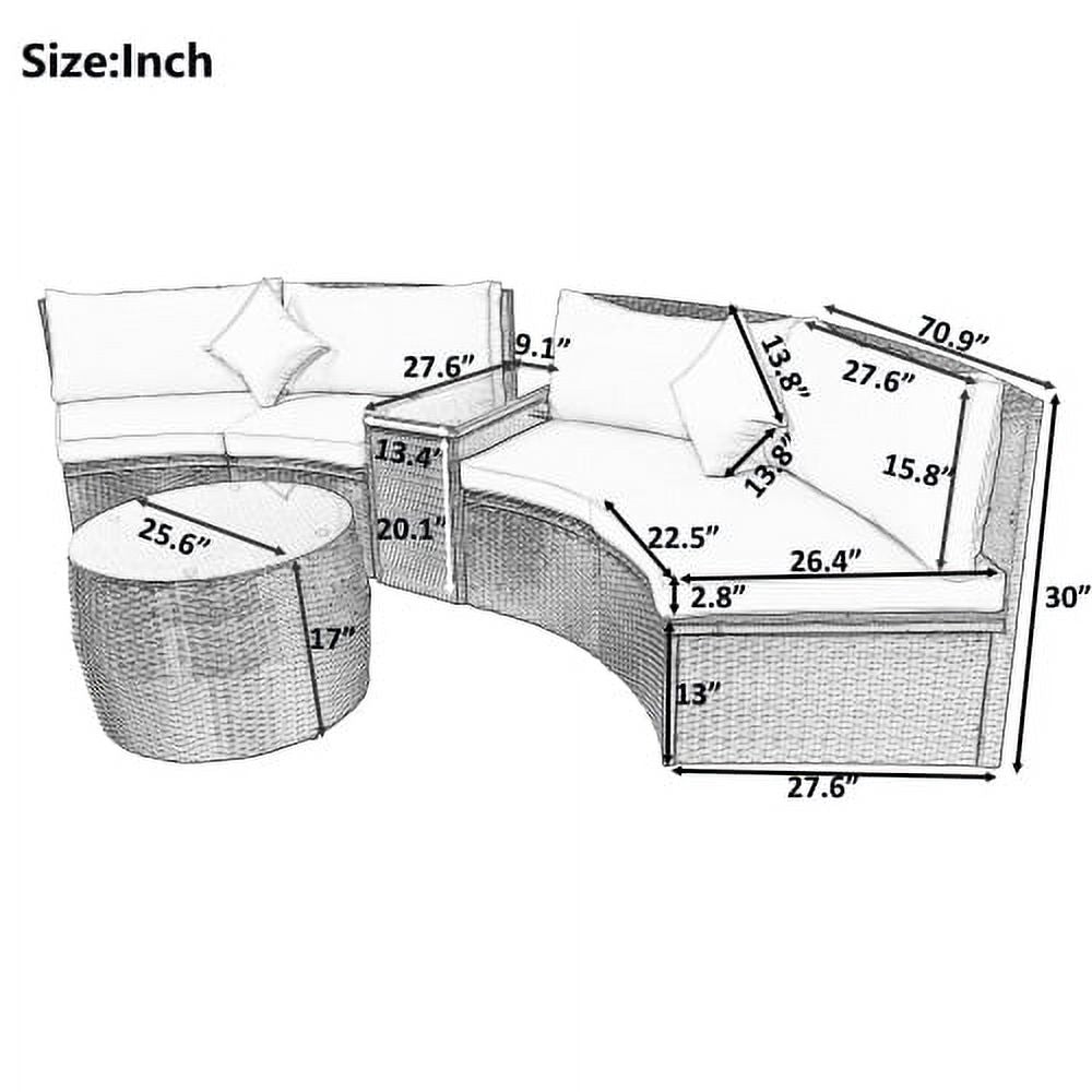 ASTARTH Outdoor 4 pcs Patio Sofa Furniture Sets, Half-Moon Wicker Sectional Furniture with Two Pillows and Coffee Table (Beige Cushions)