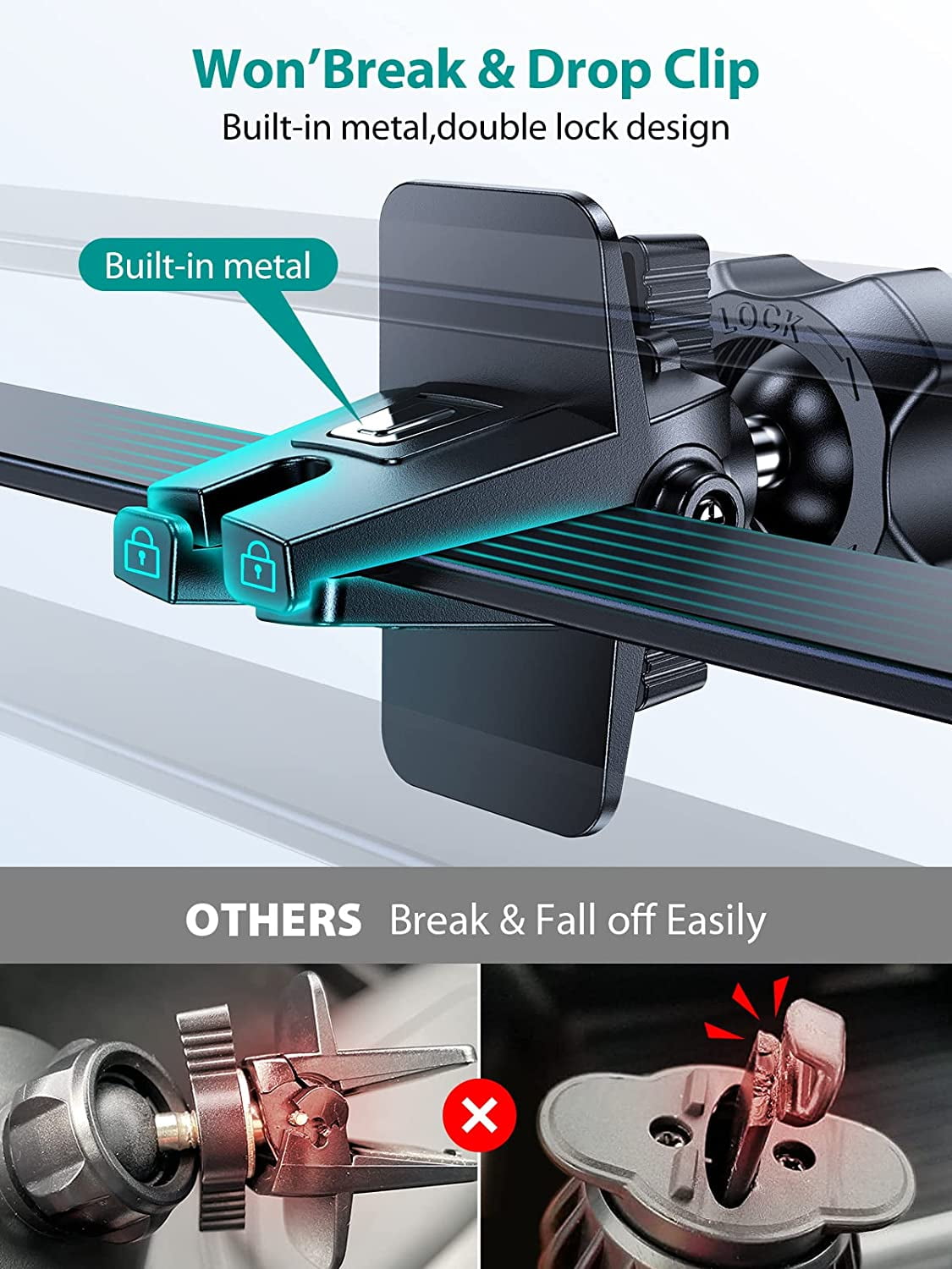 Ultra Stable Car Phone Holder Mount, 2 in 1 Air Vent Phone Mount for Car Easy Clamp Cell Phone Holder Car Fit for iPhone 13 Pro Max Mini 12 All Mobile Phones