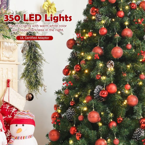 7 ft. Pre-Lit Hinged Artificial Christmas Tree with Pine Cones Red Berries and Ornaments