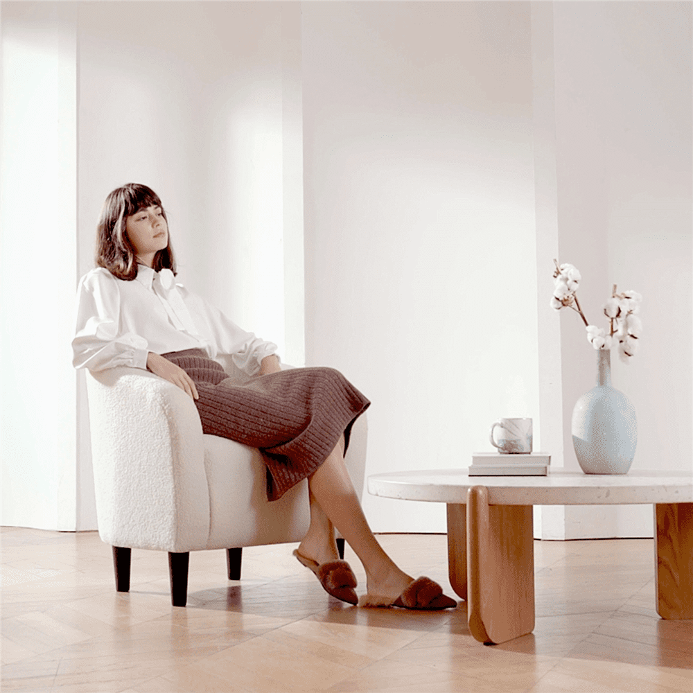 Yaheetech Upholstered Club Chair Accent Barrel Chair, Ivory