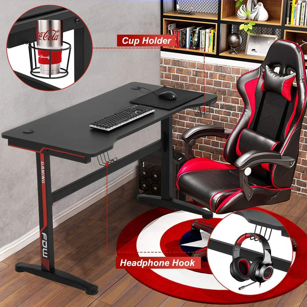 BestOffice Gaming Desk Computer Desk Home Office Desk with Cup Holder Headphone Hook