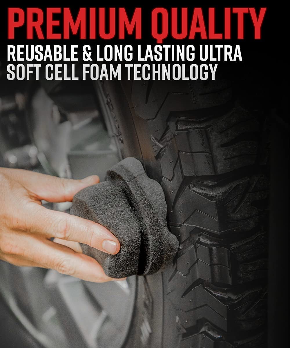 Tire Dressing Applicator Tire Shine Applicator Dressing Pad - Perfect for Tire Detailing, Durable & Reusable Foam, Large Hex Grip Design for No Slip No Mess & Easy Use
