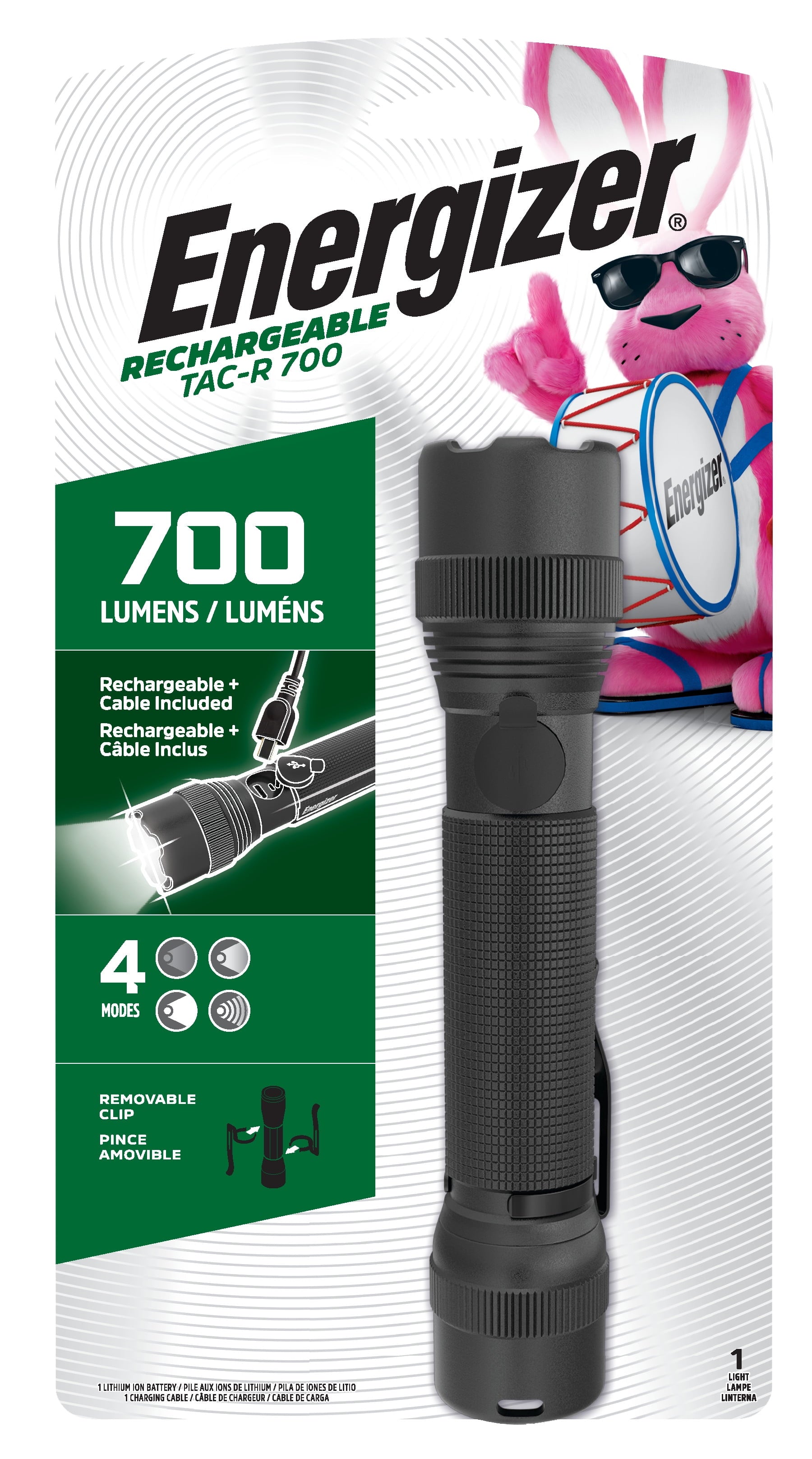 Energizer TAC-R-700 Rechargeable LED 700 Lumens Flashlight, with Micro-USB Charging Cable