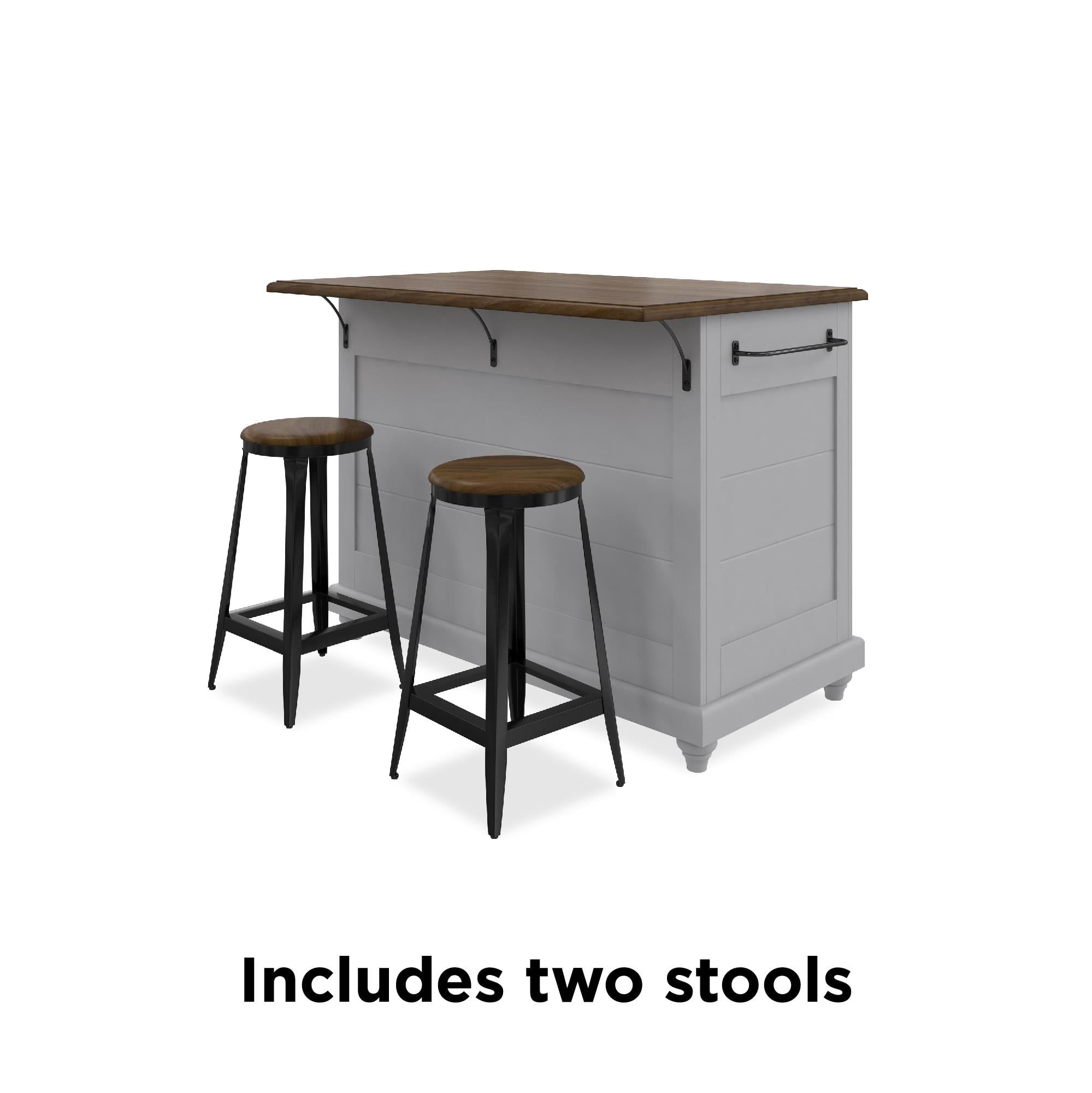 Kelsey Kitchen Island with 2 Stools and Drawers, Gray