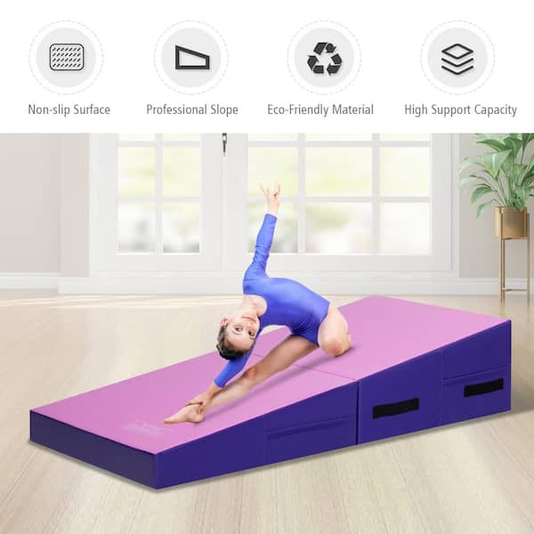 Pink 60 in. x 30 in. x 14 in. Folding Incline Gymnastics Mat Cheese Wedge Shape Tumbling Mat w/Handles (12.5 sq. ft.)