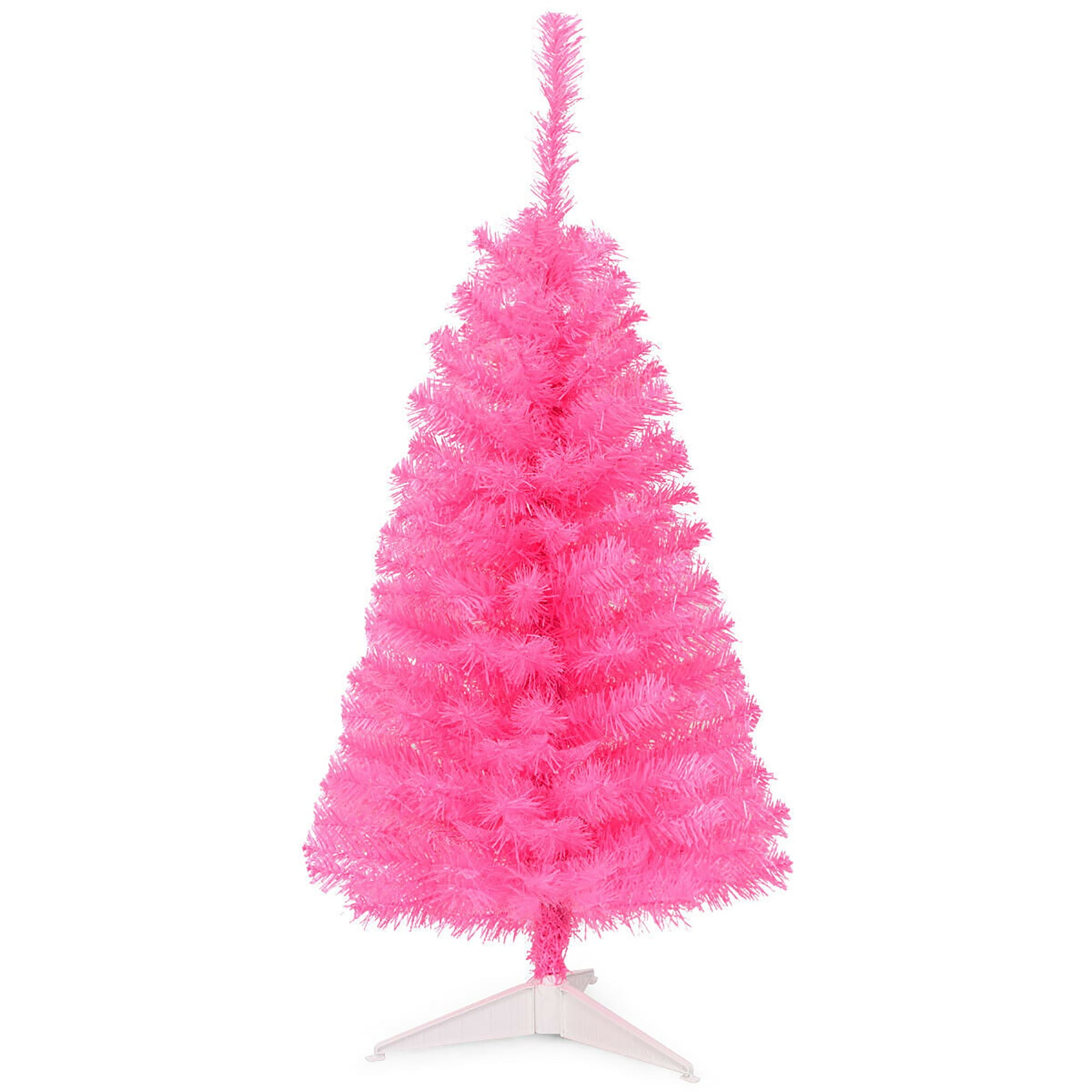 Costway 3 ft Premium Artificial Christmas Mini Tree Holiday Season Pink w/ Plastic Stand