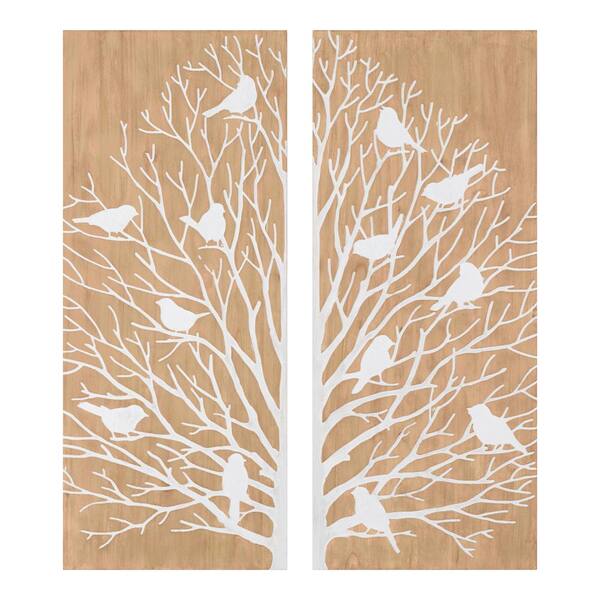 Wooden Tree with Birds Wall Art (Set of 2)