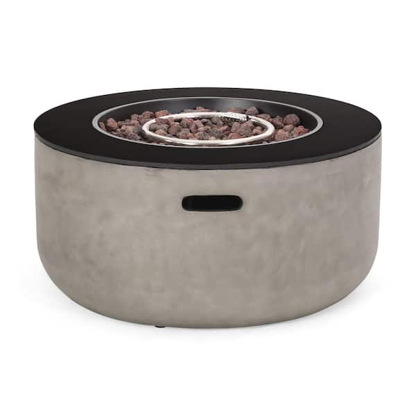 Delphine Light Gray and Black Circular Stone Fire Pit (No Tank Holder)