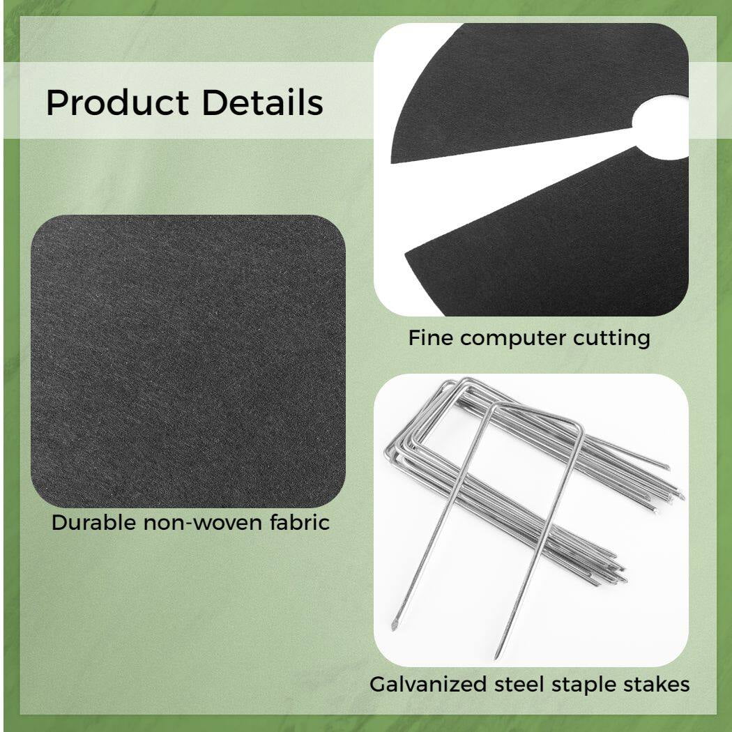 6PCS 20.5 Inch Tree Mulch Rings, Non-Woven Gardening Plant Coverswith 20PCS Landscape Staple Stakes, Thickened Tree Root Protection Mats Weed Barrier Mats