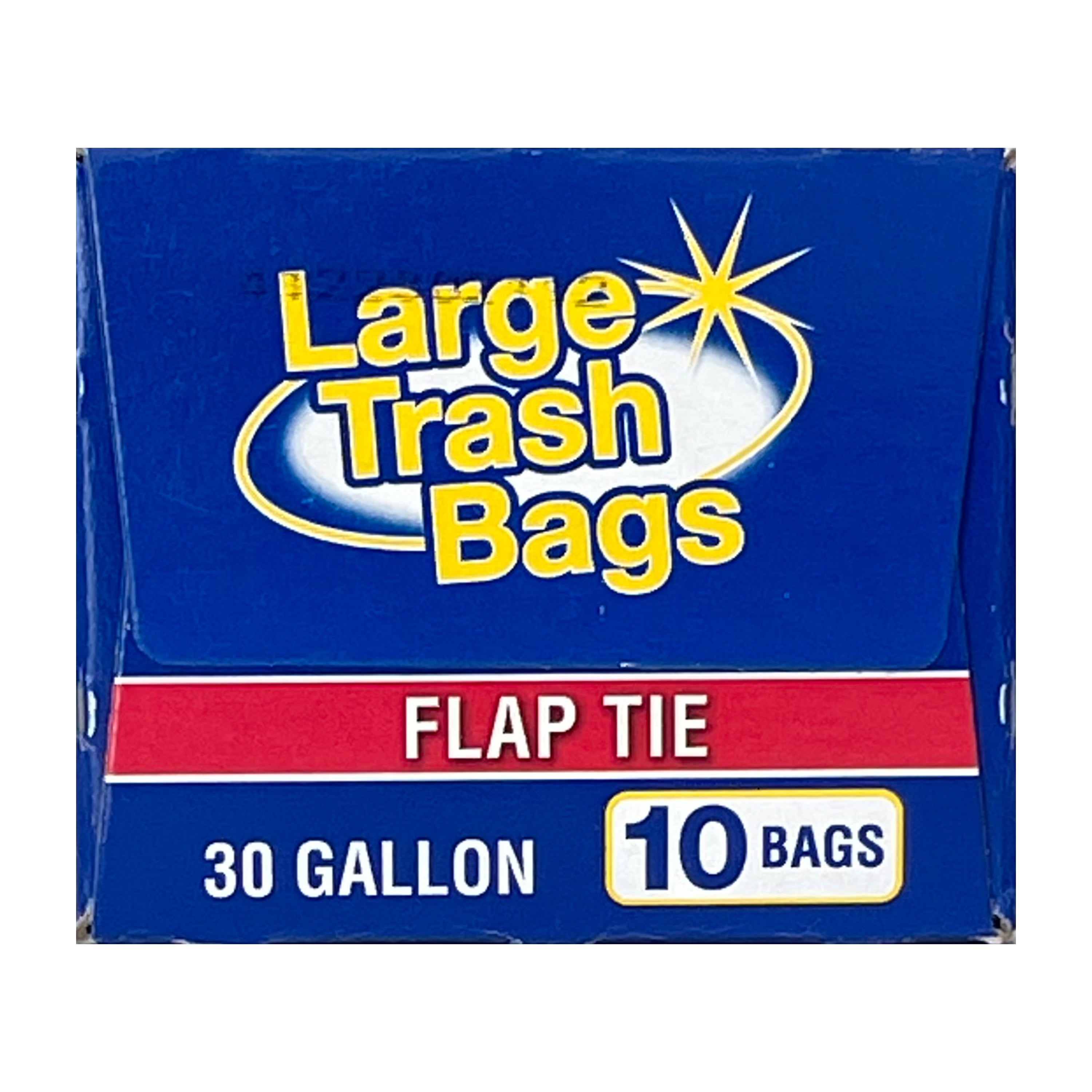Basic Large Trash Bags, 30 Gallon, Flap Tie, 10 Bags