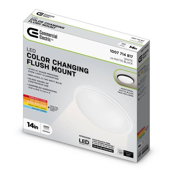 14 in. Light White and Matte Black Adjustable CCT Integrated LED Flush Mount with Interchangeable Trim