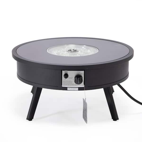 Walbrooke Modern Black Patio Round Fire Pit Table with Aluminum Frame