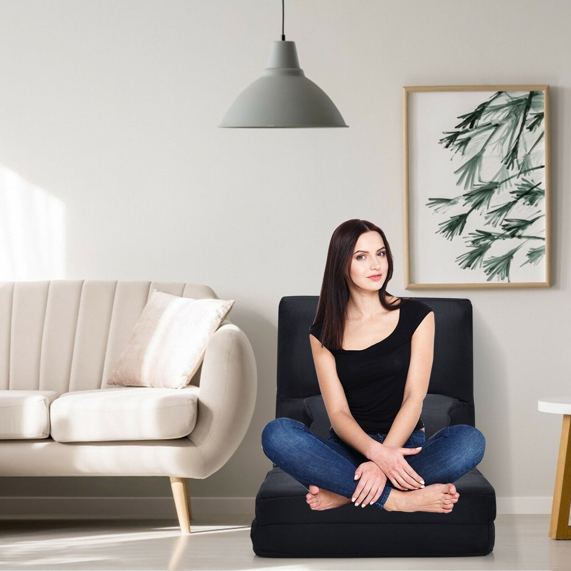 Gymax Flip Chair Convertible Sleeper Couch Futon Bed Lounger w/Pillow Black