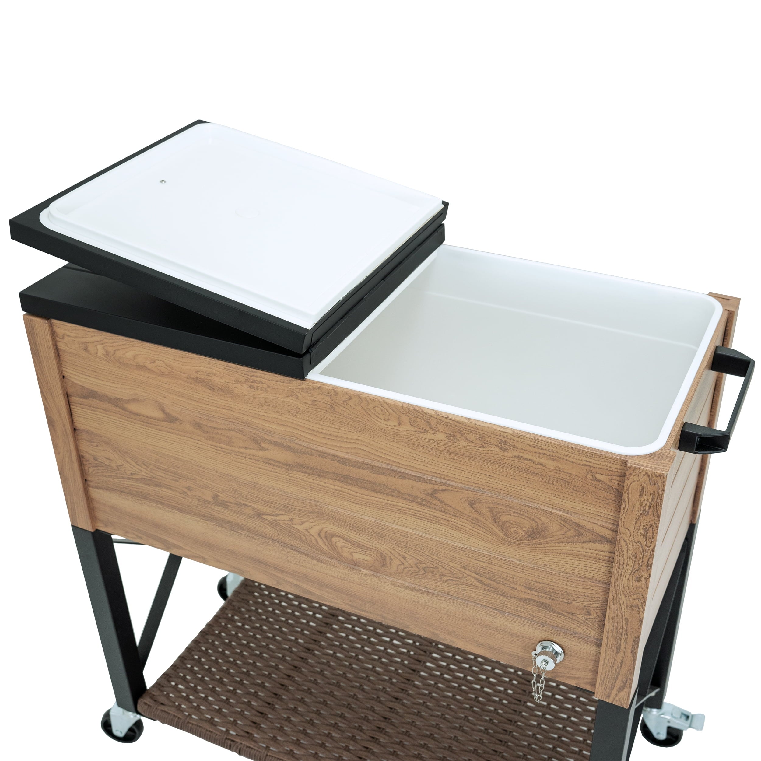 Permasteel 80-Qt Oak Wood Style Patio Cooler with Wicker Bottom