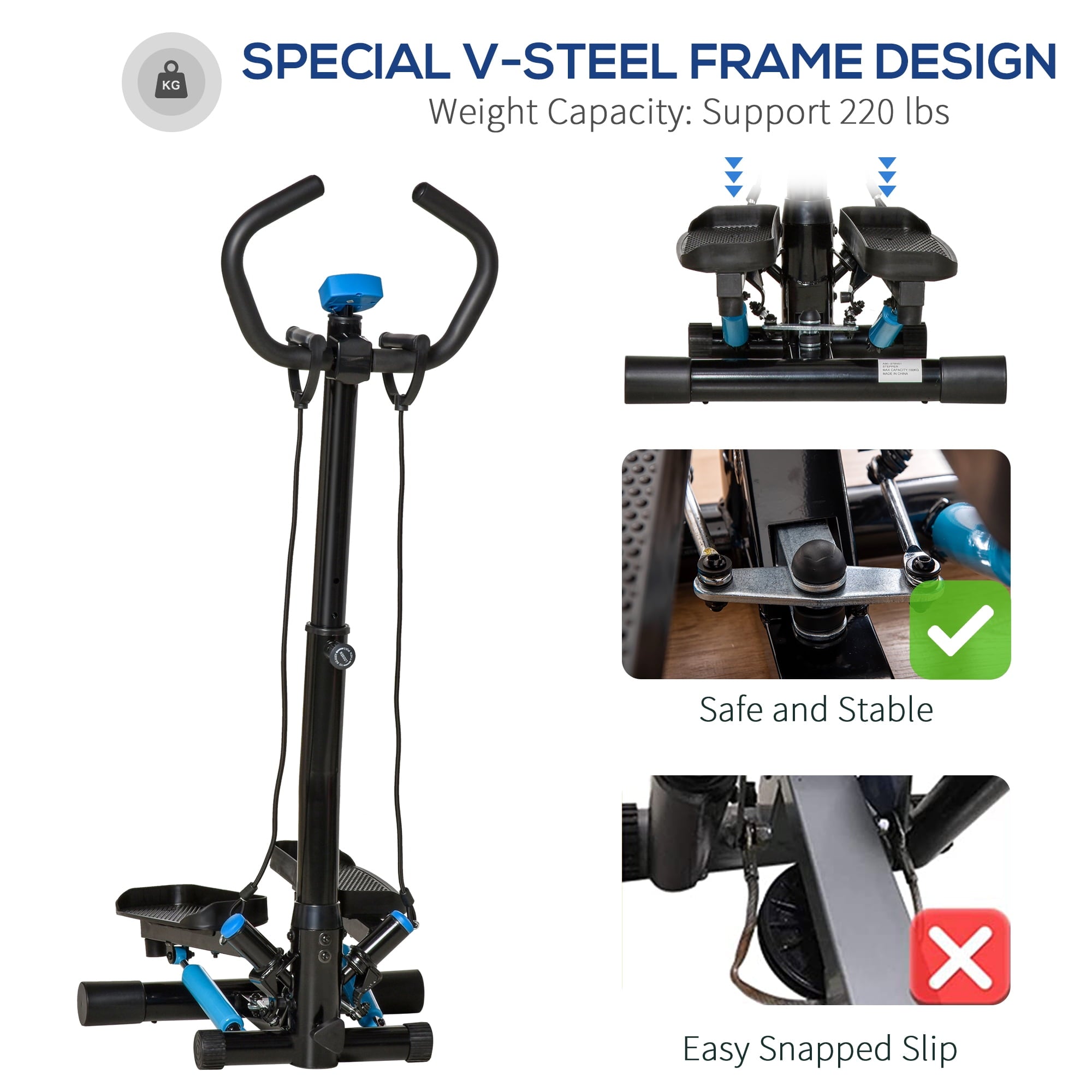 Soozier Stair Stepper Cardio Home Gym Fitness Machine w/ Height Adjustable Bars
