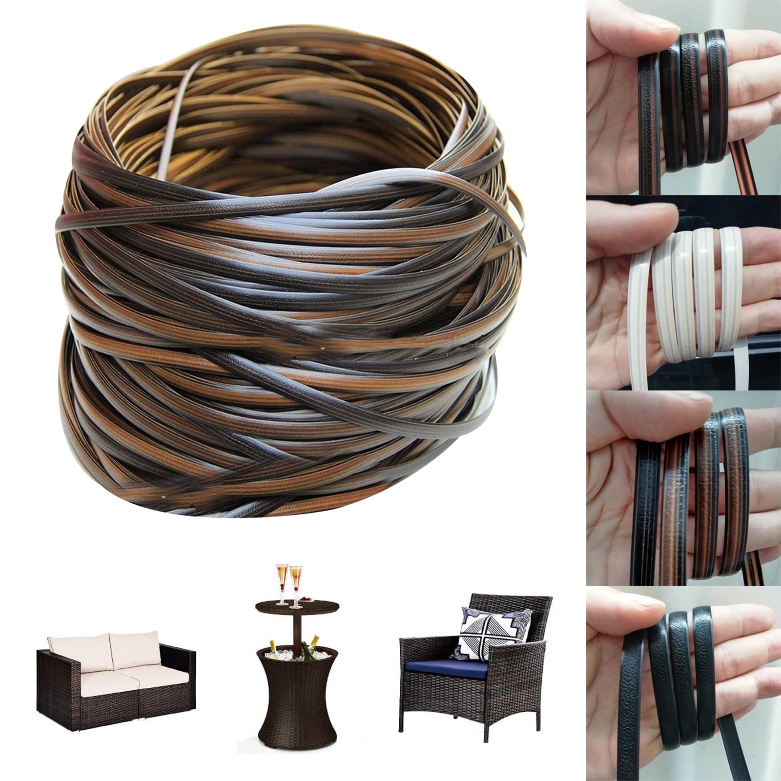 Furniture Wicker Repair Kit, 105ft High Strength Wicker Repair Supplies, Stuffygreenus Flat Rattan Material for Patio Chair Repair Flat Wicker Sofa Table Repair Replacement, 8mm width (Brown)