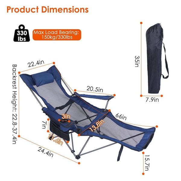Foldable Camping Chair 330 lbs. Load Heavy-Duty Steel Lawn Chair Collapsible Chair with Reclining Backrest