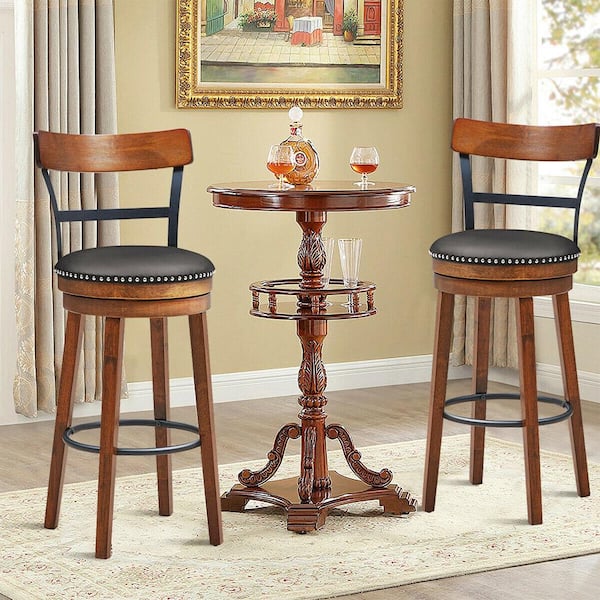 43.5 in. H BarStool 30.5 in. Low Back Swivel Pub Height Dining Chair with Rubber Wood Legs Brown (Set of 4)