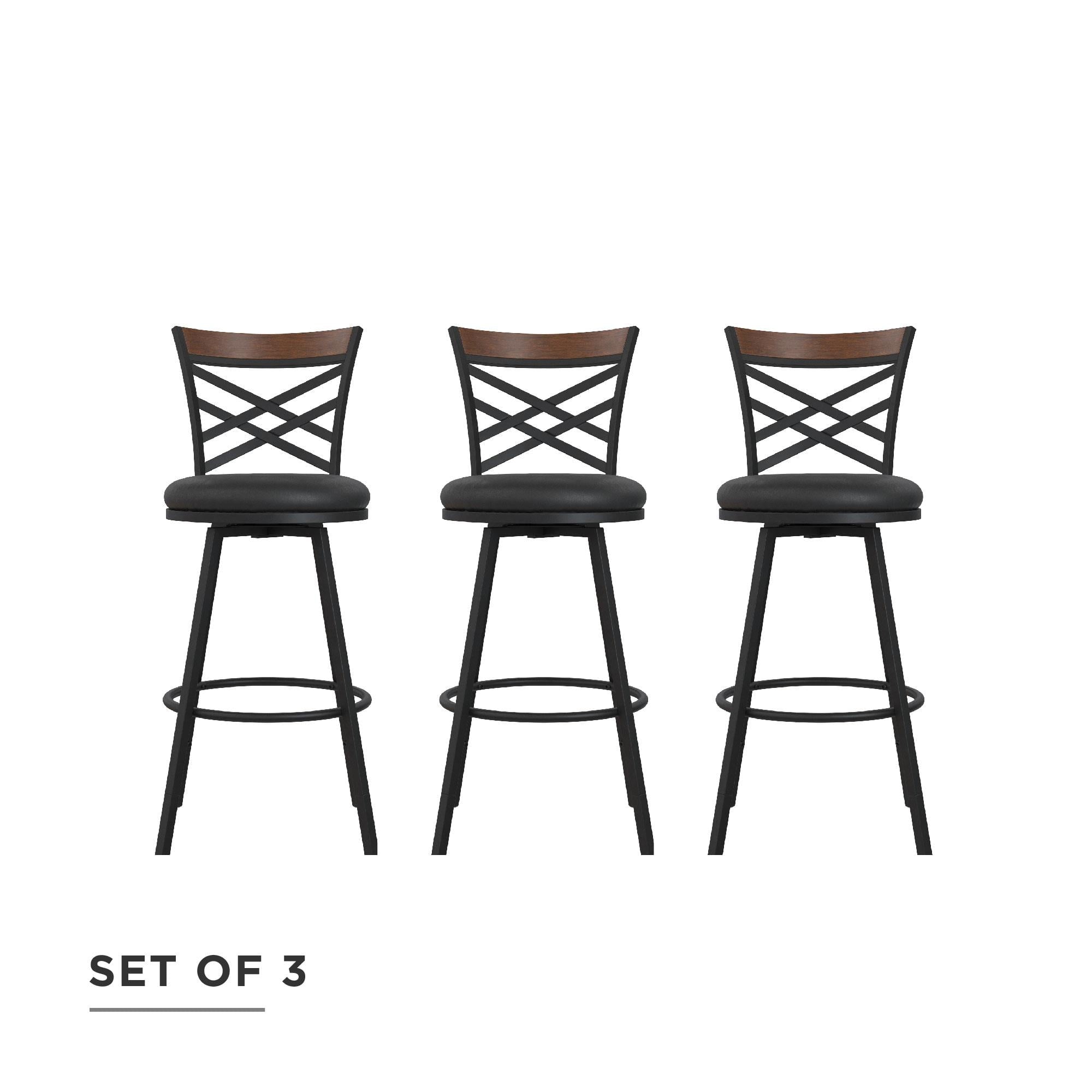 DHP Lesley Adjustable Swivel Barstool, Black Faux Leather, Set of 3