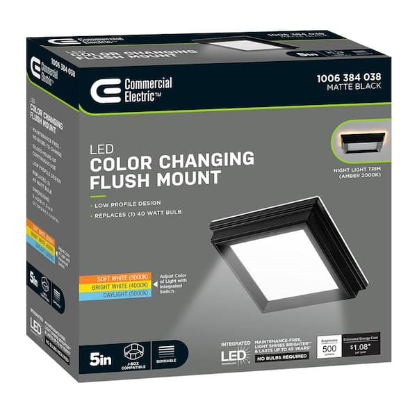 Low Profile 5 in. Matte Black Square LED Flush Mount with Night Light Feature J-box Compatible Dimmable (8-Pack)