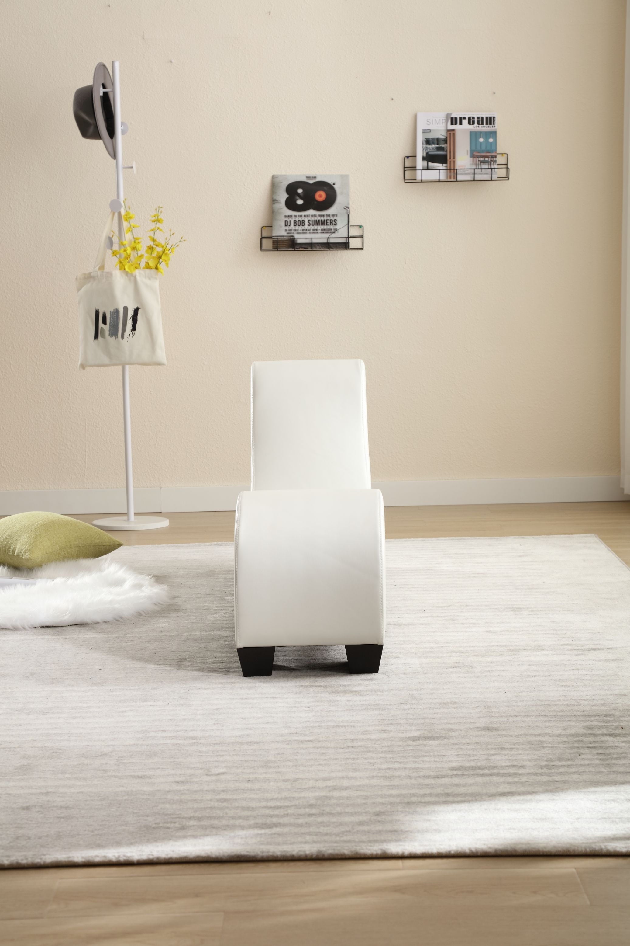 Walkfairy Yoga Chaise Lounge for Stretching & Relaxation Modern Faux Leather Curved Sofa, Modern Faux Leather Curved Sofa, Living Room Bedroom Accent, White