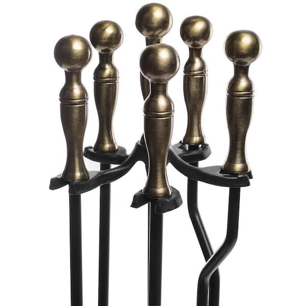 31 in. 5-Piece Bronze Cast Iron Ball Handle Fireplace Hearth Tool Set with Base Stand