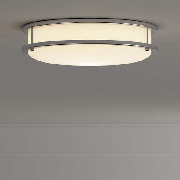 14 in. 1-Light Brushed Nickel Selectable Dimmable LED Flush Mount