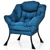 Costway Modern Polyester Fabric Lazy Chair Single Sofa Chair w/ Side Pocket Navy