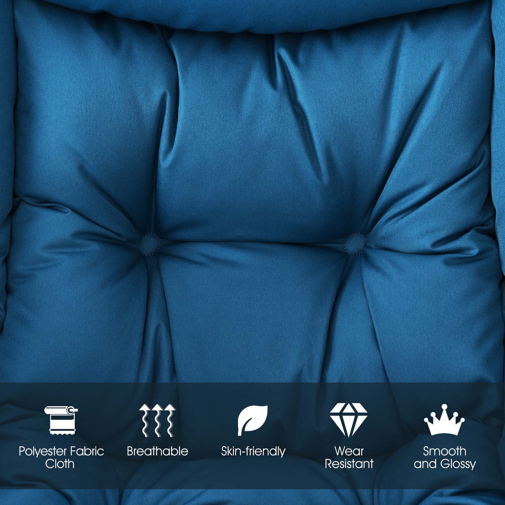 Costway Modern Polyester Fabric Lazy Chair Single Sofa Chair w/ Side Pocket Navy