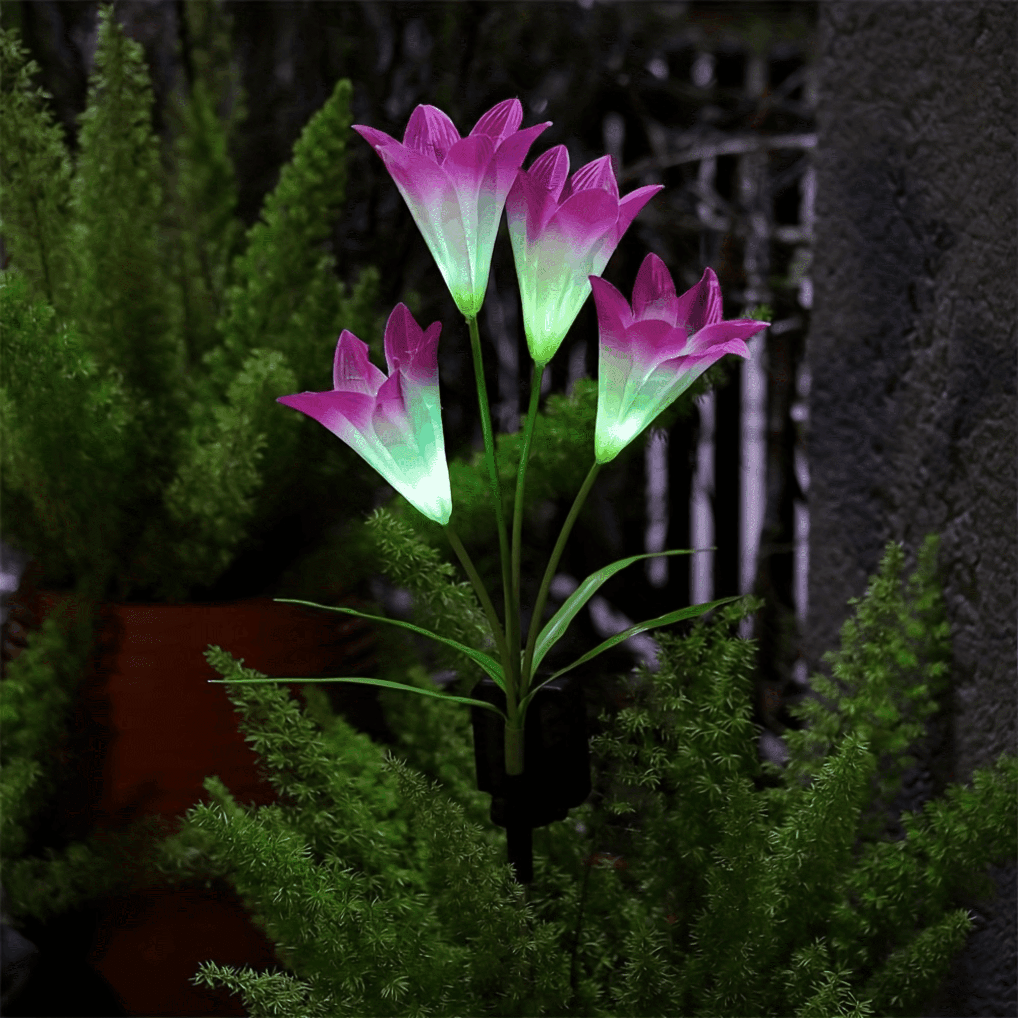 Solar Lights Outdoor, 4 Pack Waterproof LED Solar Pathway Lights with 16 Lily Flowers for Patio Garden Decoration