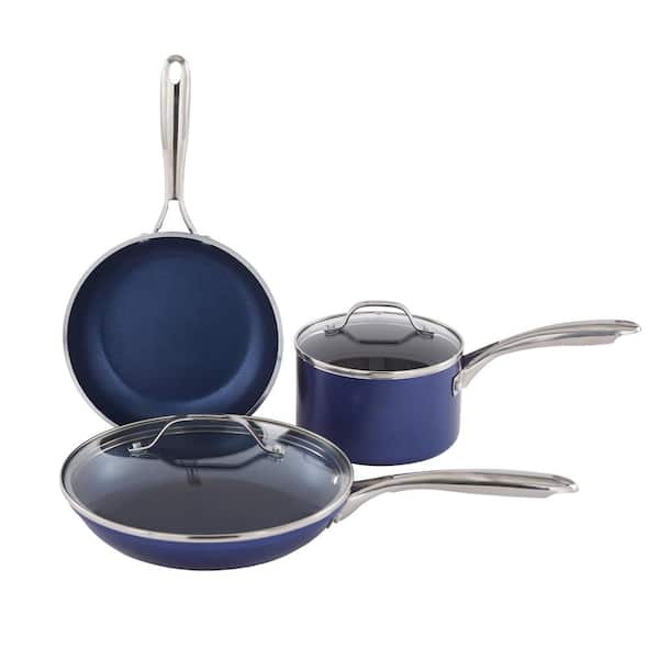 Classic Blue 5-Piece Aluminum Ultra-Durable Non-Stick Diamond Infused Cookware Set with Glass Lids