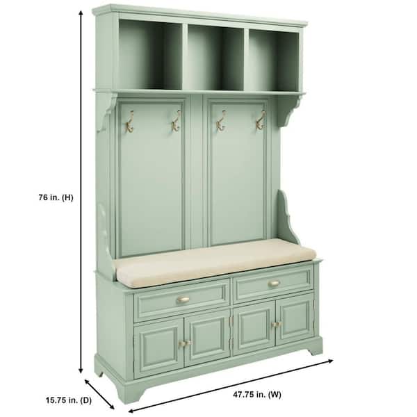 Sadie Antique Green Hall Tree with Cushioned Storage Bench