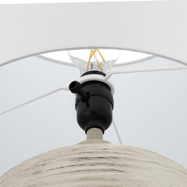 Finch 22 in. Distressed White Ribbed Table Lamp with White Linen Shade