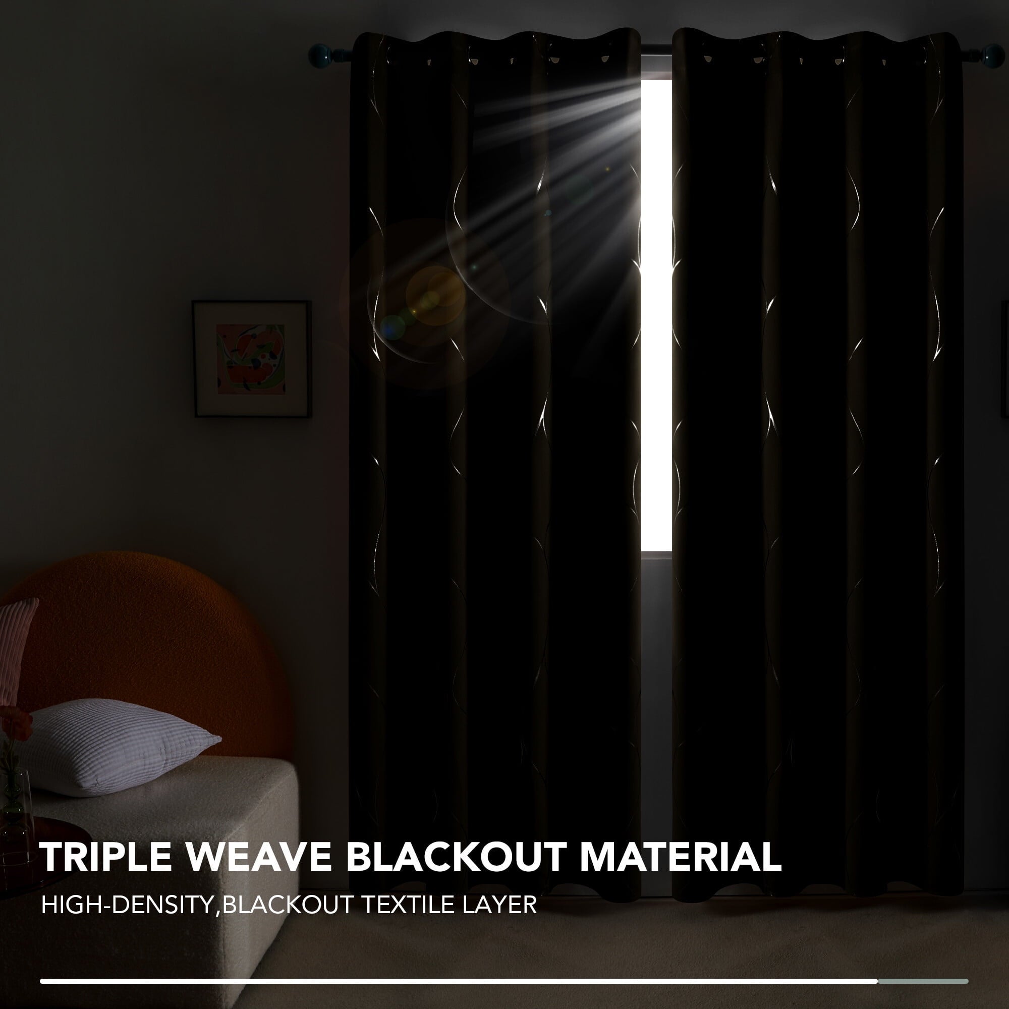 Deconovo Silver Wave Foil Print Blackout Curtains Grommet Light Blocking Curtain Room Darkening Noise Reducing WindoWDraperies 52Wx 84L inch Set of 2 Panels Khaki